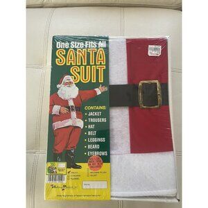 One Size Fits All Santa Suit Costume Jacket Trousers Hat Belt Beard Eyebrows